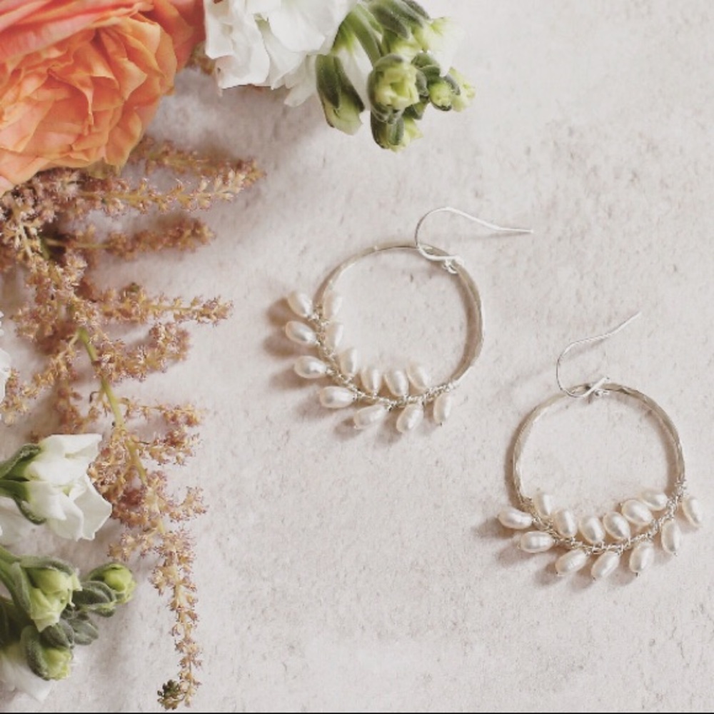 Boho bridal earrings/pearl hoop earrings